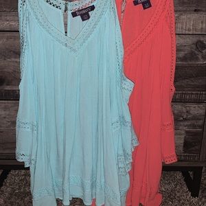 2 Roaman’s cold shoulder tops with bell sleeves